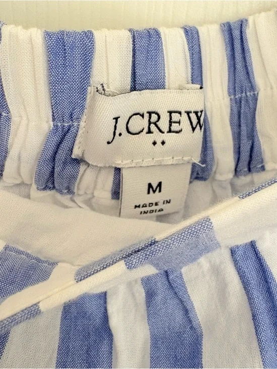 J Crew Factory Tiered midi skirt Sail Blue Stripe Pull on Cotton Preppy Size M - Picture 7 of 13